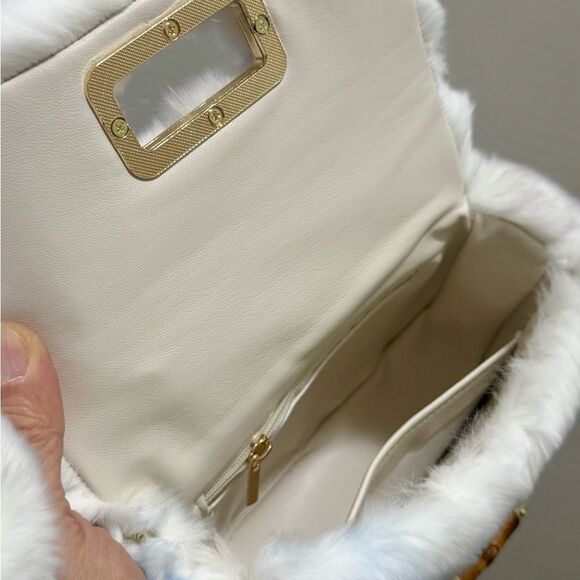 Stunning Real Rex Rabbit Fur Handmade Top Handle Bag &  Fur Balls Bag Charm